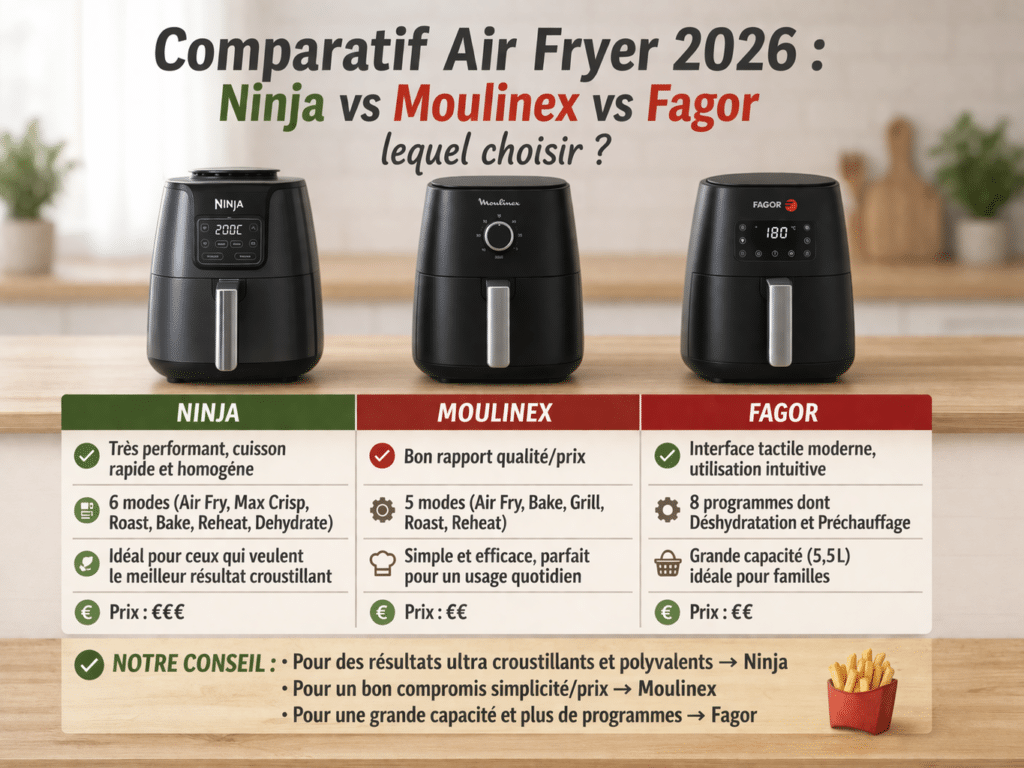 comparatif air fryer Ninja Moulinex Fagor