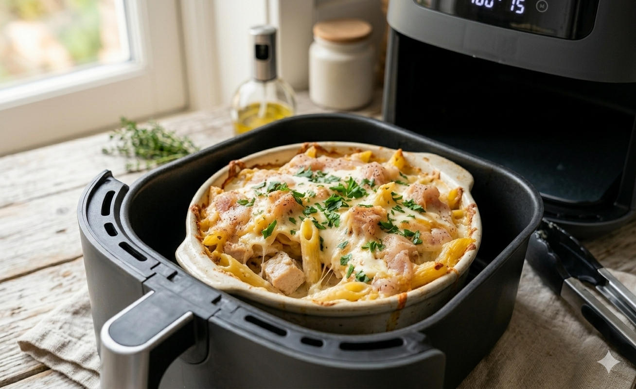 Gratin de Pâtes au Poulet Cru à l'Air Fryer : La Recette "Tout-en-un" Ultra Crémeuse