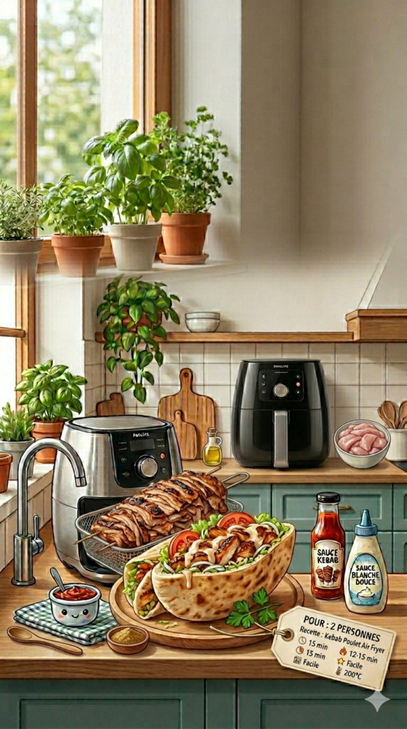 un kebab poulet air fryer