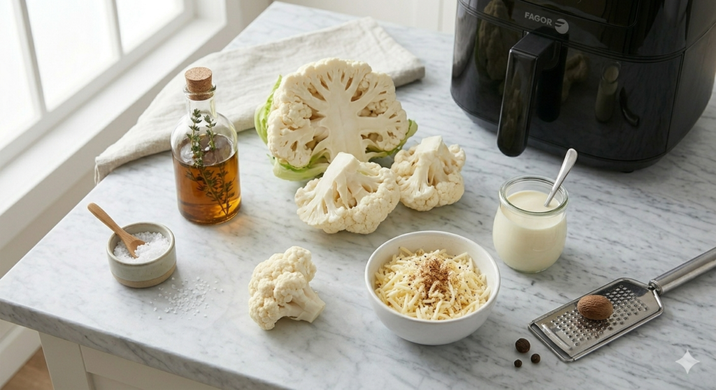 Préparation des ingrédients gratin de choux fleur Air Fryer