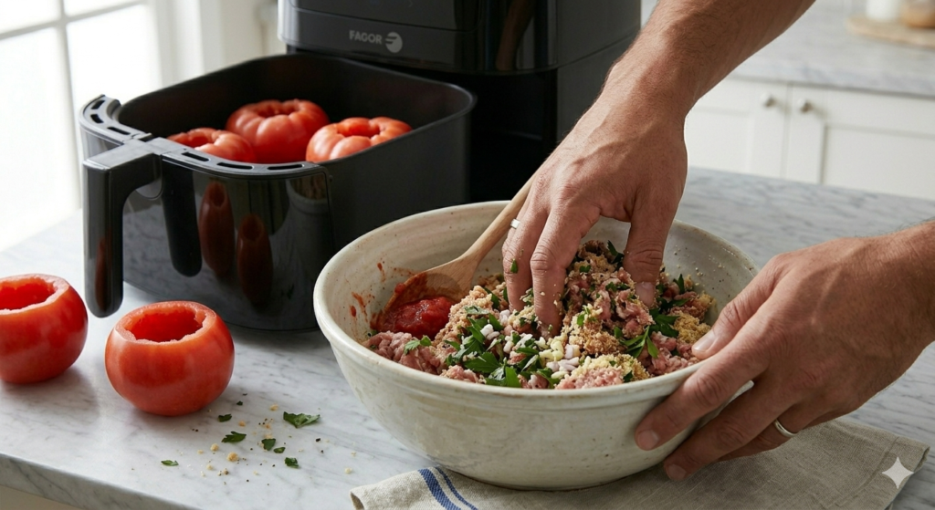 tomates farcies au Air Fryer melange
