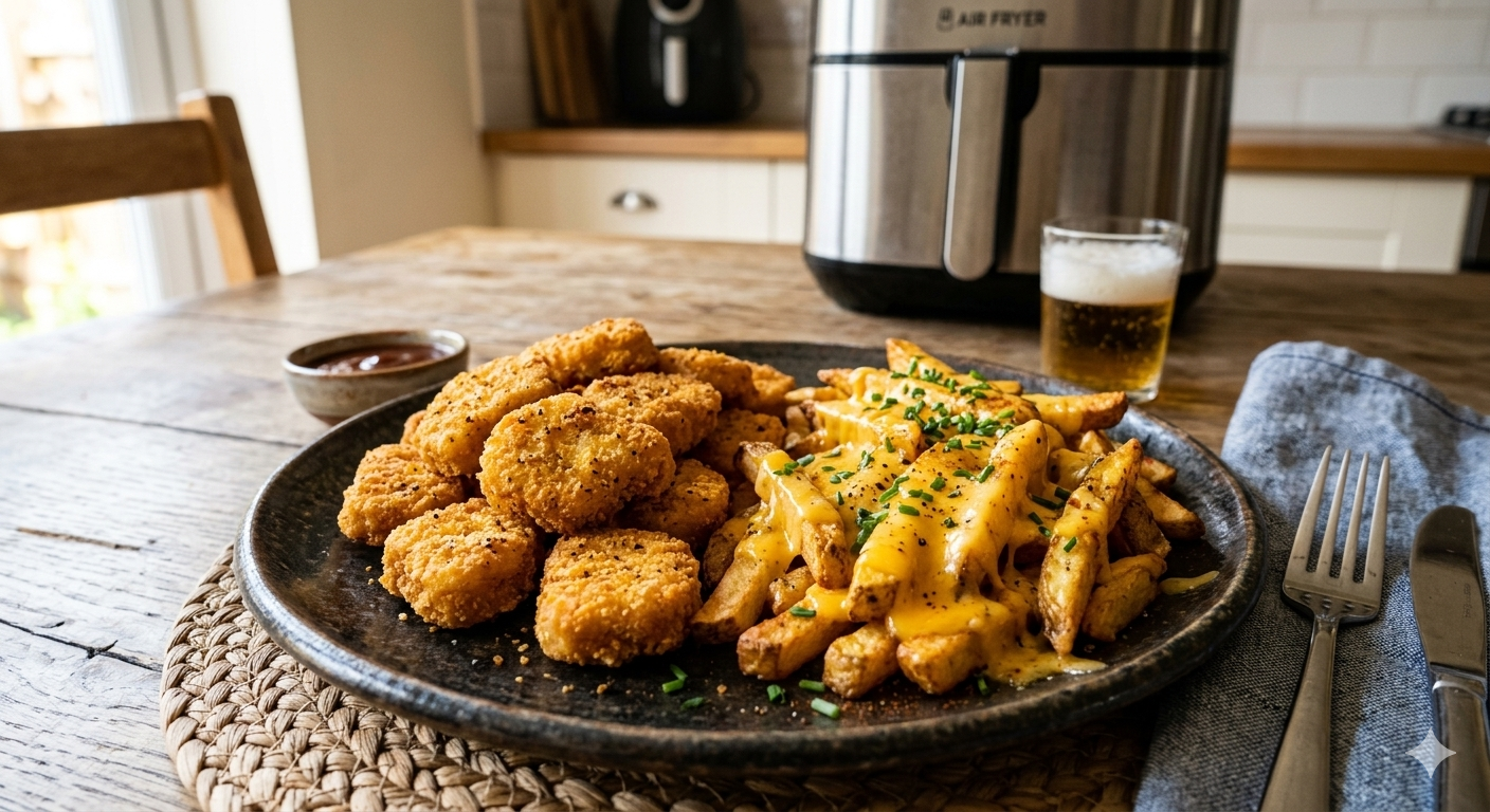 Nuggets Croustillants et Frites au Cheddar Fondant au Airfryer