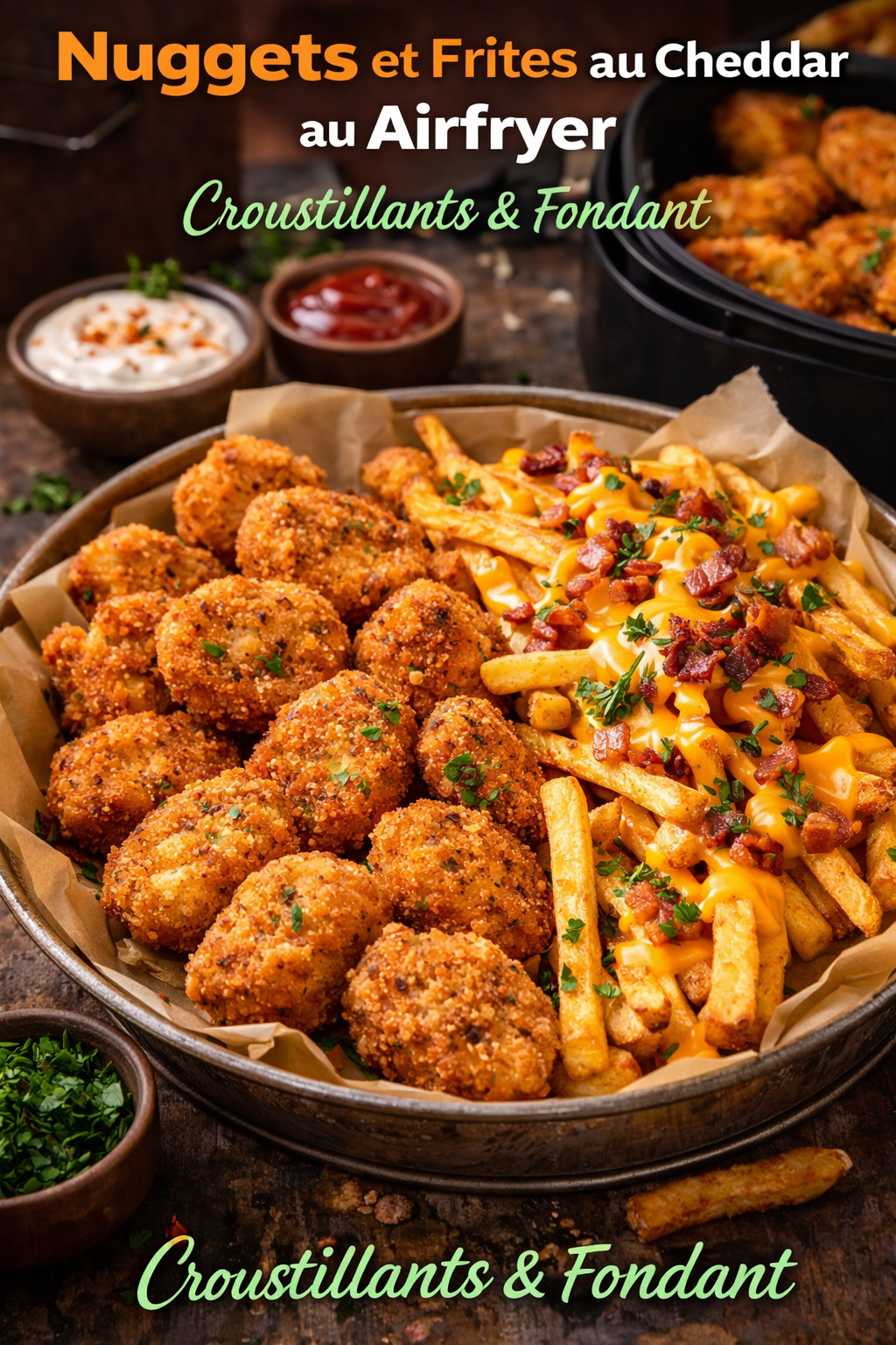 Nuggets et frites au cheddar au Airfryer Croustillants & Fondant