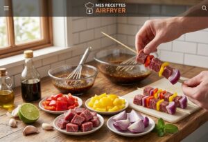 Brochettes de Bœuf au Air Fryer grille marinade & enfillage