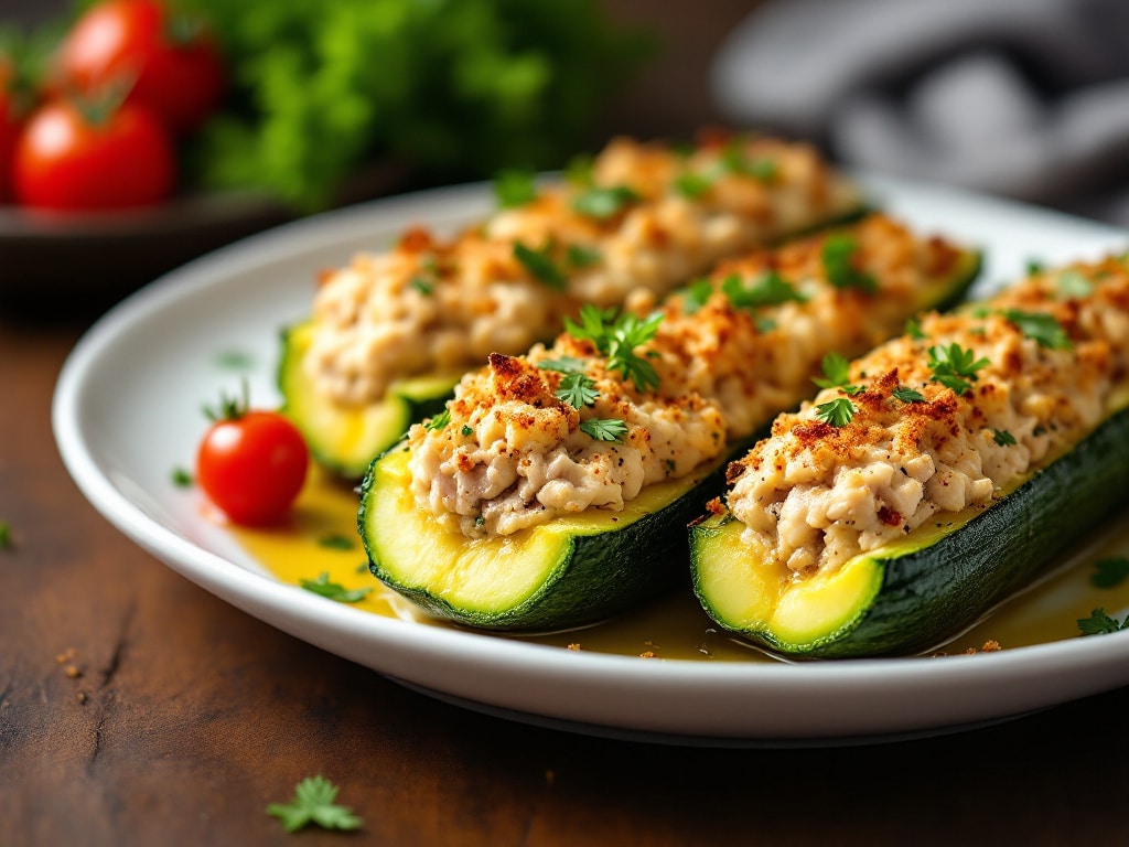 Courgettes farcies au thon et fromage frais au air fryer