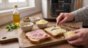 Croque-Monsieur au Air Fryer preparation tranche
