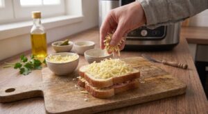 Croque-Monsieur au Air Fryer preparation tranche et fromage