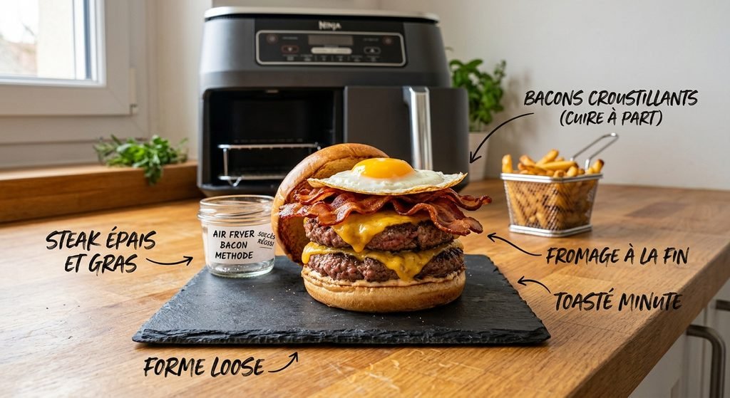 Burger Minute Air Fryer avec Bacon : la Recette Ultra Rapide et Gourmande