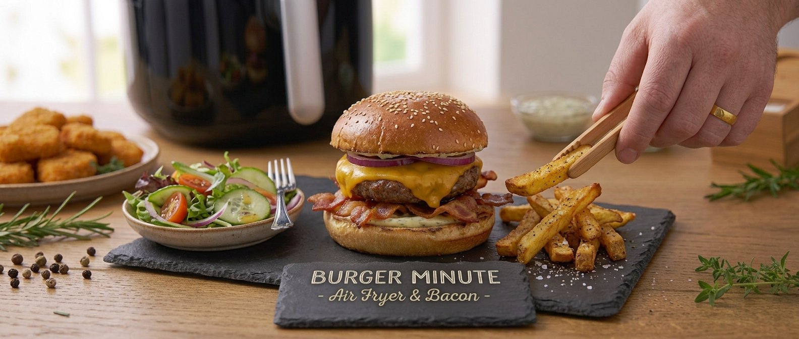 Burger Minute Air Fryer avec Bacon : la Recette Ultra Rapide et Gourmande
