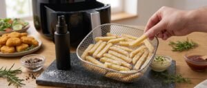 Disposer les frites dans le panier Versez les frites en une seule couche dans le panier. Ne surchargez jamais : l'air doit pouvoir circuler librement. Si besoin, cuisez en deux fournées plutôt que de tout entasser.