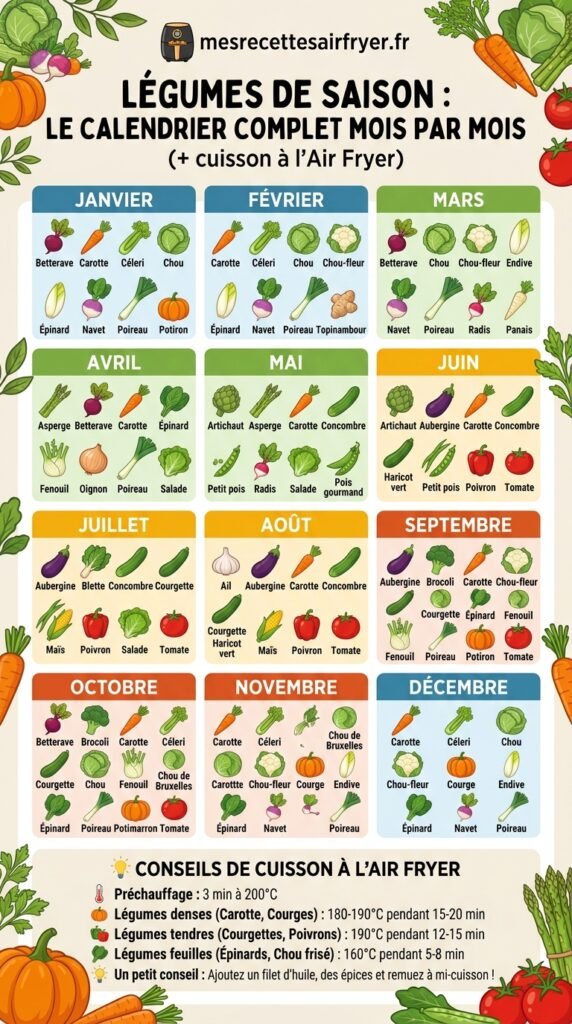 Légumes de saison : le calendrier complet mois par mois (+ cuisson à l'Air Fryer)