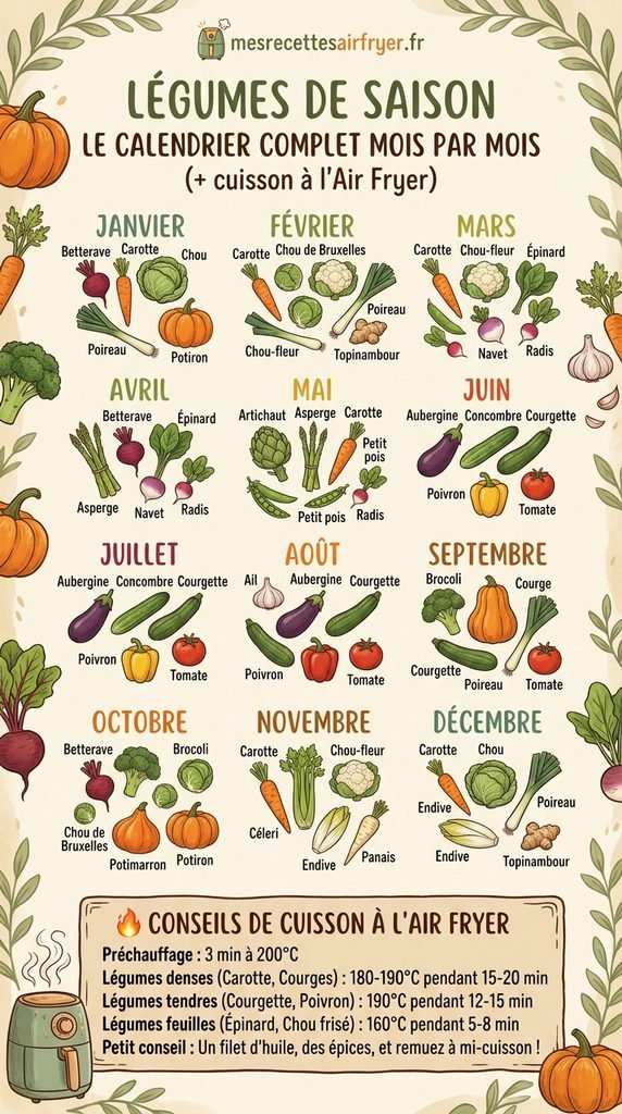 Légumes de saison : le calendrier complet mois par mois (+ cuisson à l'Air Fryer)