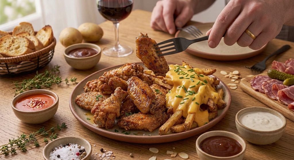 Ailes de Poulet Air Fryer Croustillantes + frite + cheddar