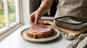 Tartine de la flemme à l’Air Fryer : œuf, jambon et fromage