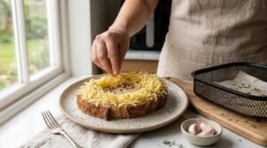 Tartine de la flemme à l’Air Fryer : œuf, jambon et fromage