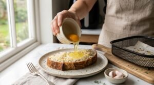 Tartine de la flemme à l’Air Fryer : œuf, jambon et fromage