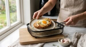 Tartine de la flemme à l’Air Fryer : œuf, jambon et fromage